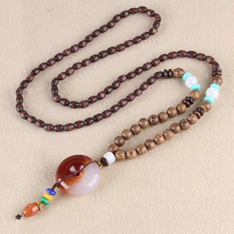 

Pendant Necklaces Retro Bodhi Wood Bead Necklace Long Wooden Sweater Chain Cotton And Linen For Women Men Jewelry Gifts