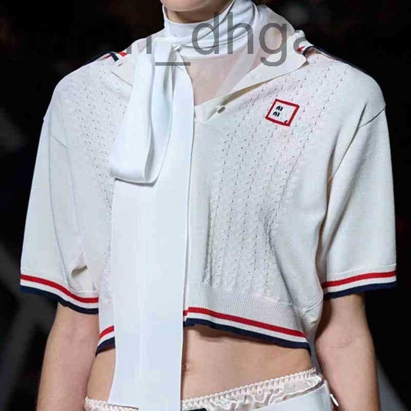 

Women's Sweaters DesignerCoat sweaters Lapel contrast color edge summer new ice silk chest knitting short sleeve women's fashion D1NB, White