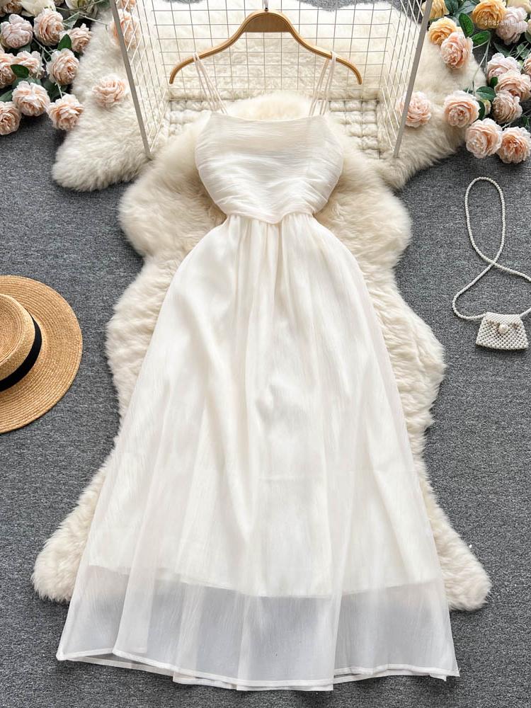 

Casual Dresses Summer Beach Long Dress For Women Sexy French Square Neck Slim A Line Mid Sexi Night, Apricot