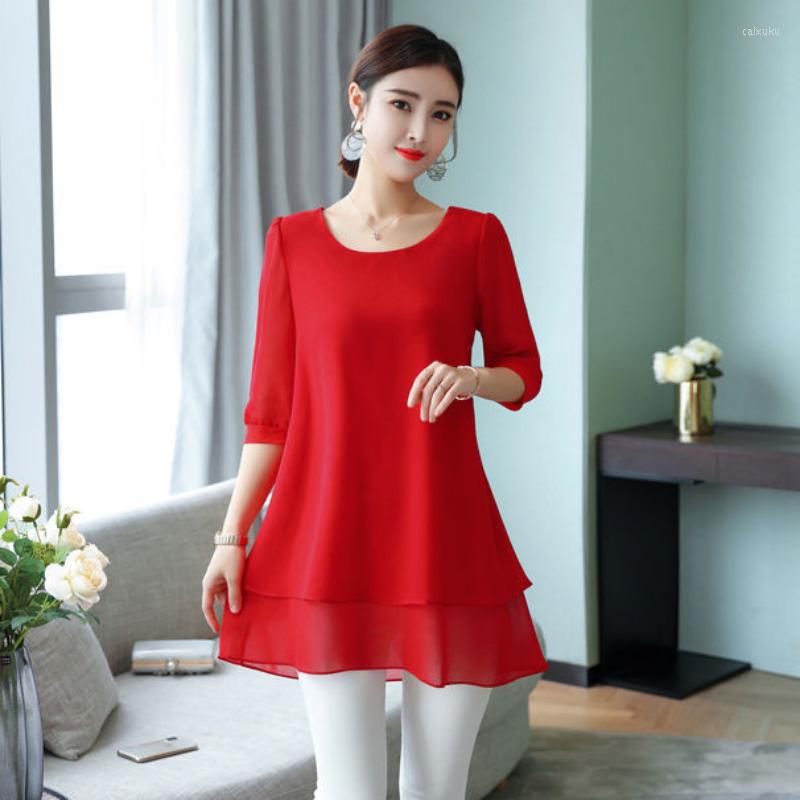 

Women's Blouses Women Blouse Loose Summer 2023 Solid Casual O Neck Clothing Belly Covering Clothes Chiffon Short Sleeve Shirt Female Tops, Green