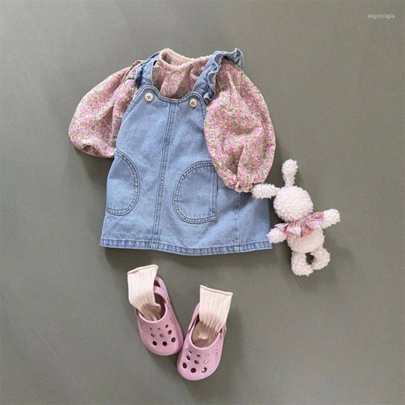 

Girl Dresses 0-3Y Toddler Girls Denim Suspener Skirt Spring Summer Korean Kids A-line Dress Baby All-match Overalls, Blue