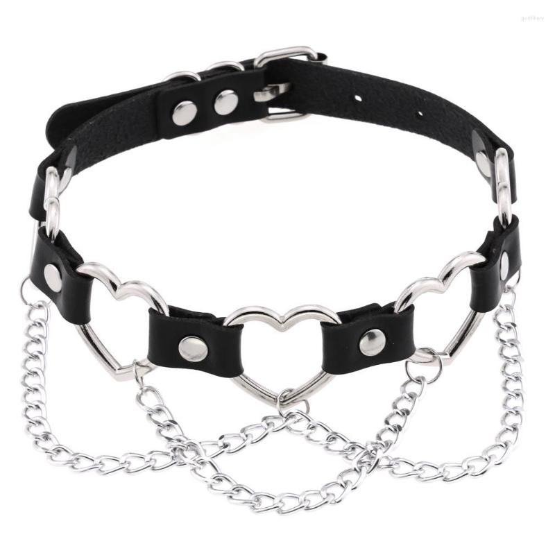 

Choker Punk Heart Necklace With Chain Goth Cute Accessories Leather Chocker Aesthetic Grunge E Girl Collar Kawaii Neck Jewelry