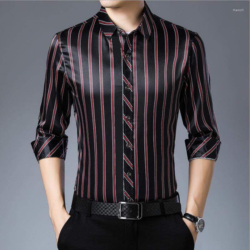 

Men's Casual Shirts Men Shirt Print Stripe Long Sleeve Fashion Contrast Color Male Sprint Autumn Thin Clothing, Black