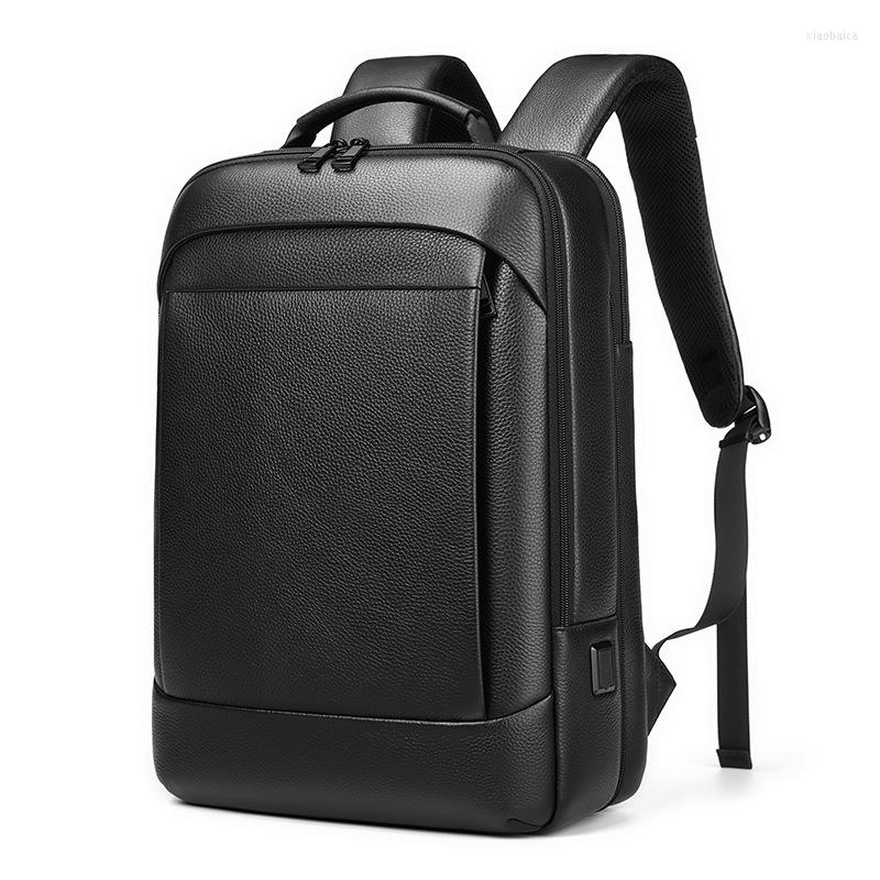 

Backpack Men Cowhide Genuine Leather USB Charge Bagpack School Bags Male 15.6 Inch Laptop Backpacks Large Travel Mochila, Black