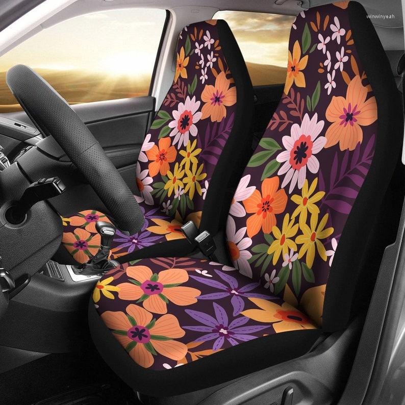 

Car Seat Covers Colorful Floral Flowers Pair 2 Front Protector Accessories