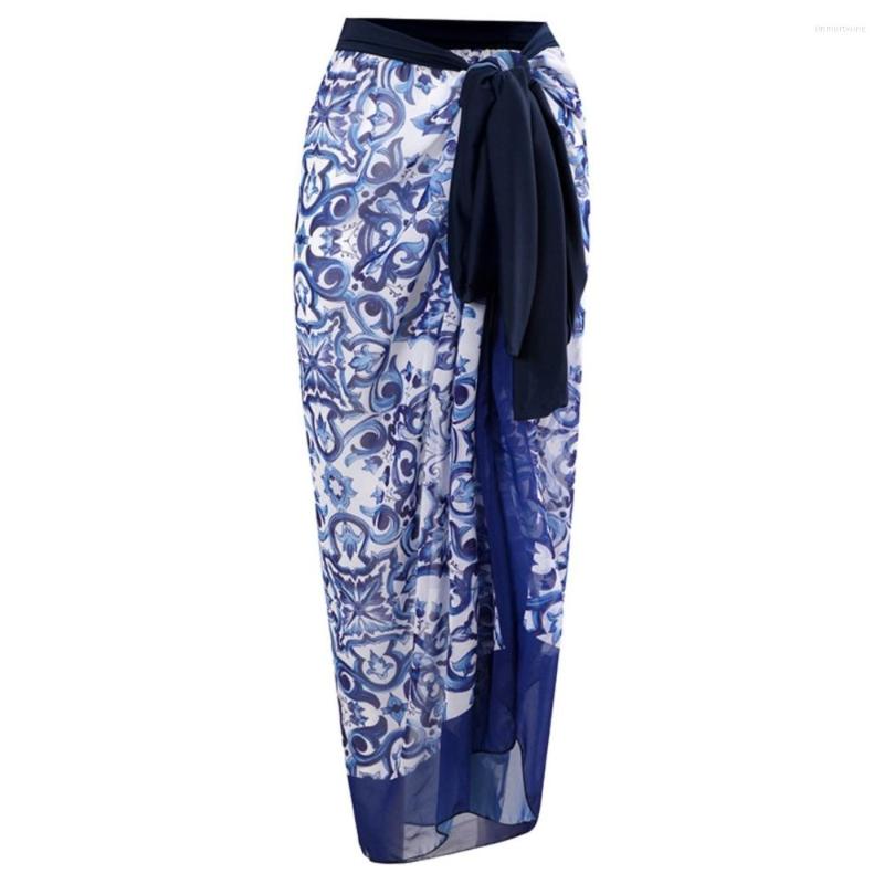 

Women' Swimwear Vintage Women Swimsuit Cover Up Sheer Skirt Print Beach Wrap Bikini For Mesh Drawstring Cover-up, Bodysuits