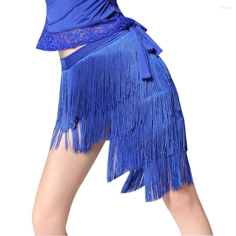 

Stage Wear 3 Color Women's Latin Dance Skirt Sexy Girls Irregular Hip Scarf Professional Dancing Tassel Fringe Big Bottom Skirts, Black