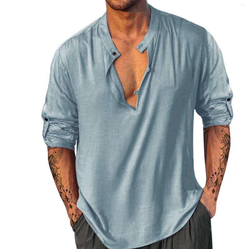 

Men's T Shirts Men's Half Open Shirt Simple Multi Color Cotton And Cardigan Round Neck Fashionable Long Sleeved, Black