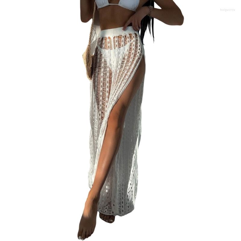 

Women' Swimwear Women Crochet Bikinis Cover Up Pants Lady Hollow Out Beach-Pants Sexy Side Split For Swimming Pool Beachwear, White