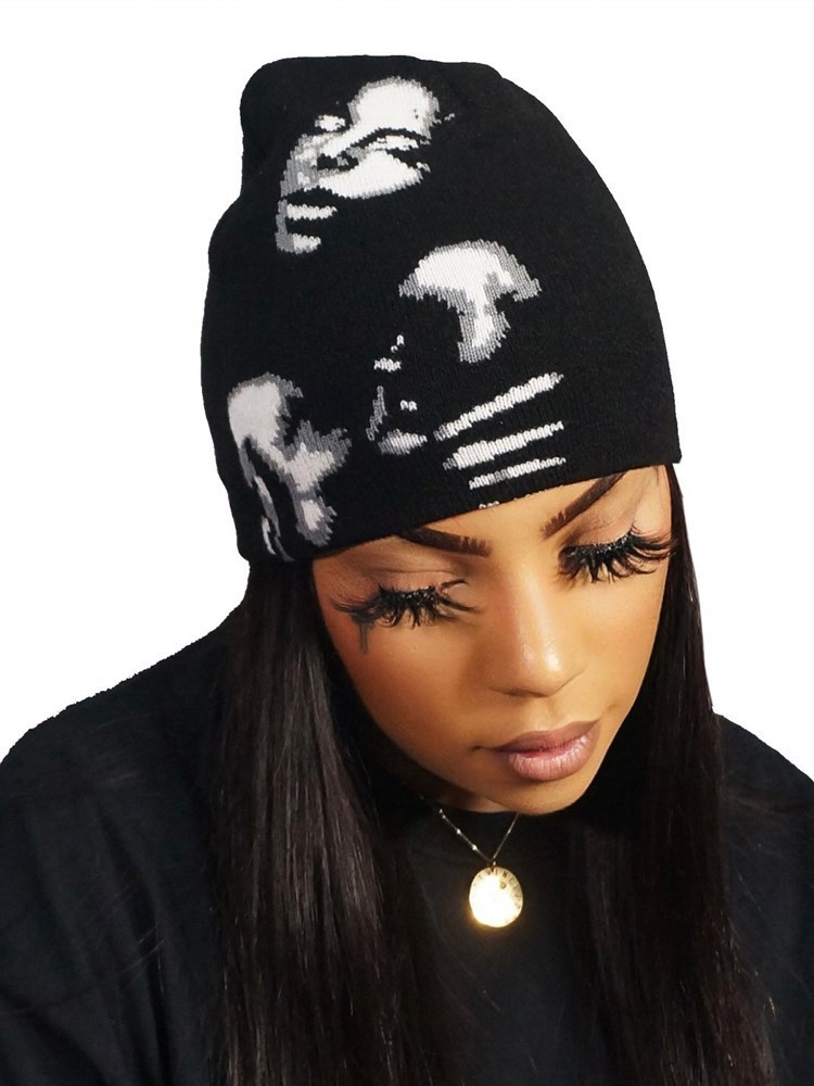 

BeanieSkull Caps Design Y2K Fashion High Street Aesthetic Knitted Warm Casual Women's Clothing Accessories Harajuku Hip-hop Party Retro 230419, Black