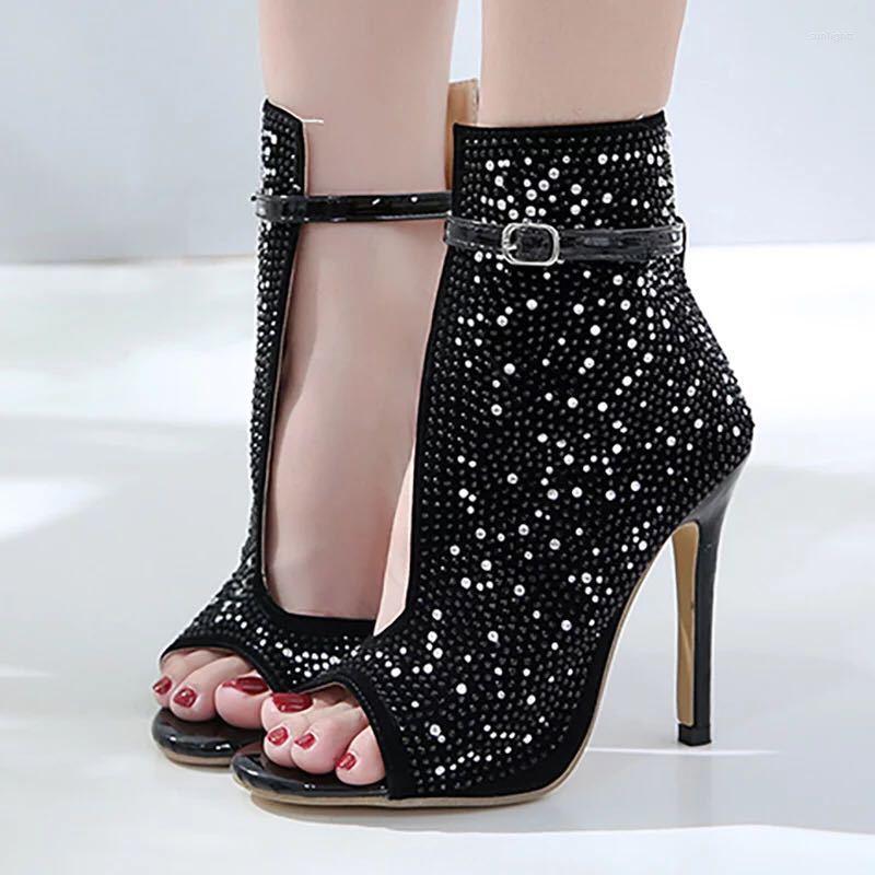 

Dress Shoes Women Crystal High Heels 2023 Summer European And American Sexy Nude Sequins Black Casual Party Women's Outdoor Sandals