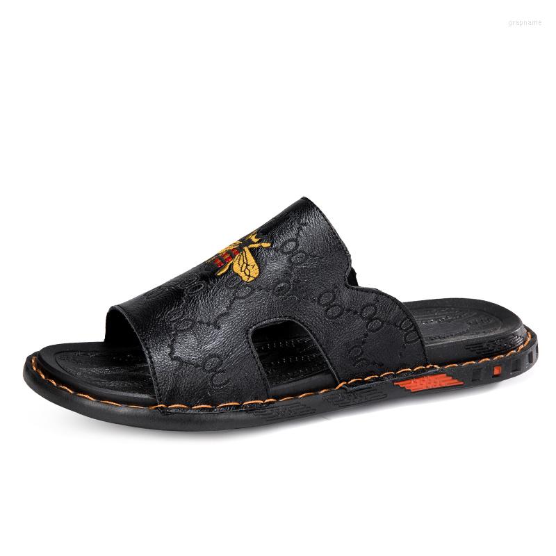 

Slippers Large Size Genuine Leather Summer Trendy For Men, Black
