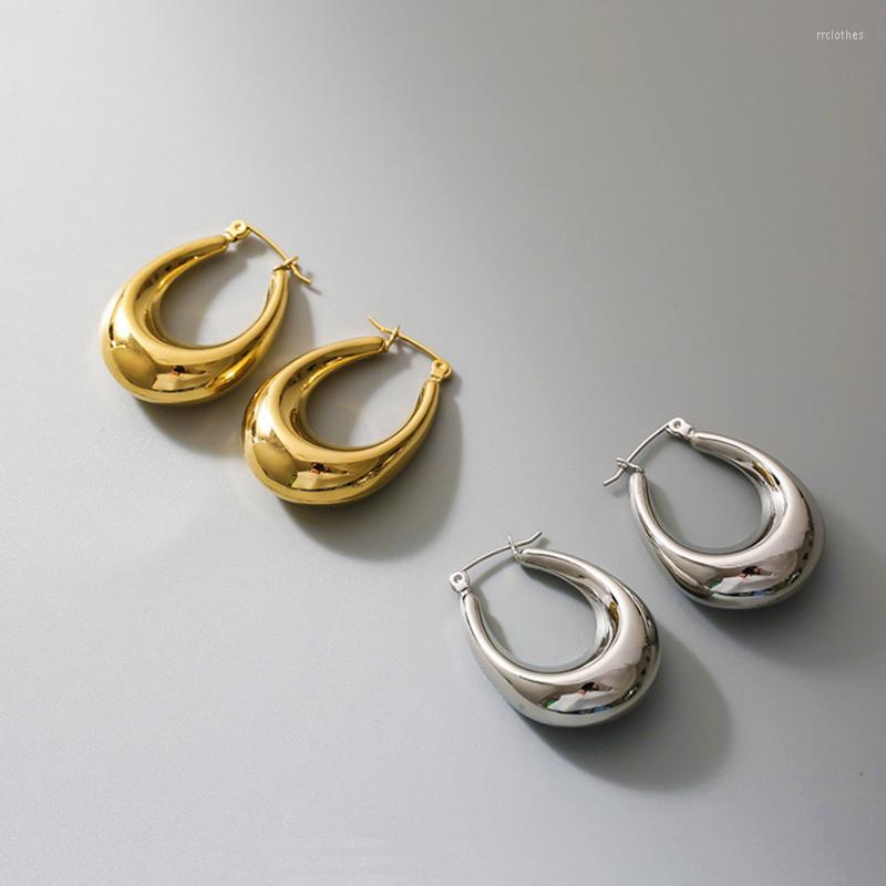 

Hoop Earrings ZJ Minimalist French Elegant Chunky Statement Classical Shaped Water-drop Hoops Street Style Stainless Steel Jewelry