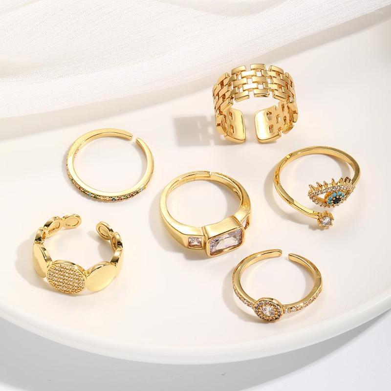 

Cluster Rings Simple Gold Color Flower Ring For Women Fashion Jewelry Eye Geometric Inlaid Colored Zircon Copper Metal Party Gift