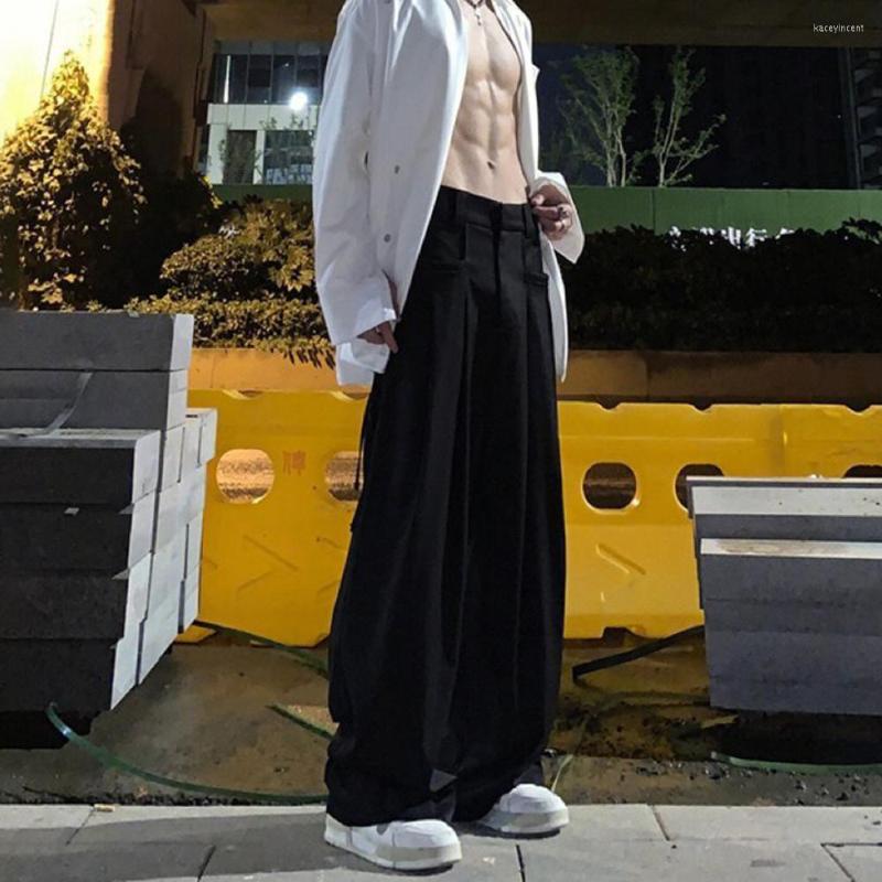 

Men's Suits Trendy Men's Neutral High-end Trousers 2023 Summer Streamer Design Loose Casual Suit Pants Drape Straight Wide-leg, Black
