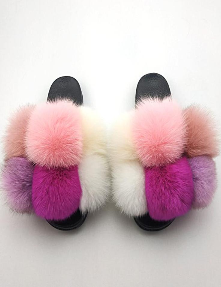 

Furry Slides For Women Summer Fluffy Slippers House Women Big Fur Female Sandals Fashion Indoor Ladies Flip Flops With Pompon3587701, Fuchsia