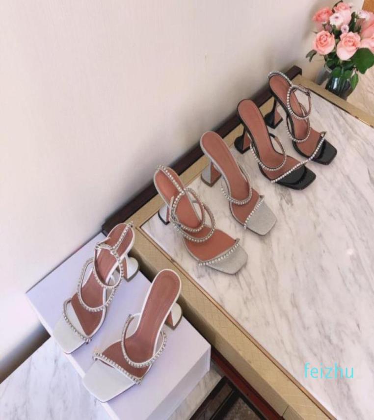 

2021 ultra hydraulic diamond square head Roman wine glass heel sandals web celebrity versatile stiletto heels for women instagram 1645901, Brick red