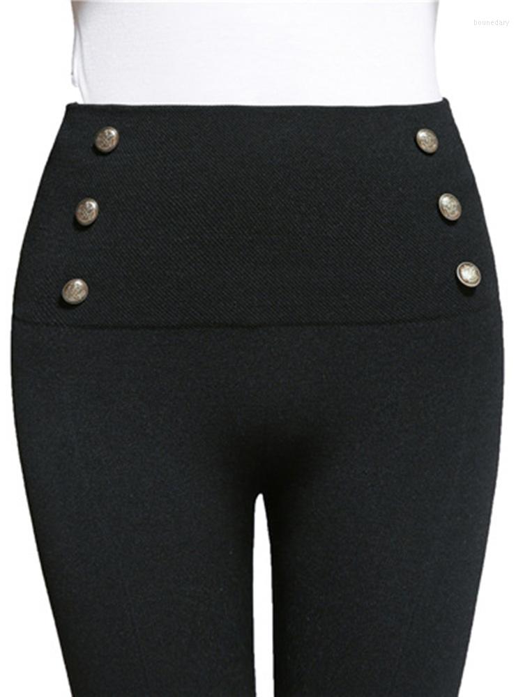 

Women' Leggings CUHAKCI Women Pencil Pants High Waist Sexy Leggins Front Zipper Polyester Slim Button Decoration Push Up Trousers, K342 drilling style