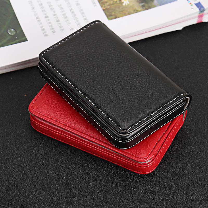 

Card Holders PU Leather Lychee Pattern Business Holder With Magnetic Buckle Slim Pocket Name Large Capacity Case, Blue