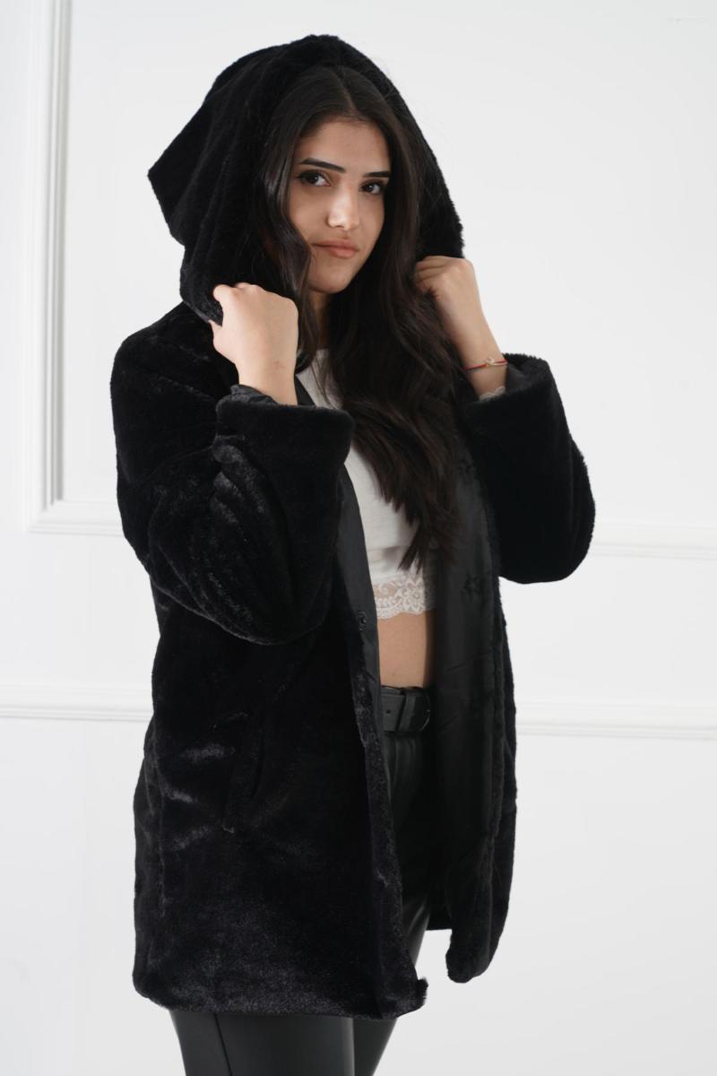 

Women's Down MANGA Hooded Plush Coat Black