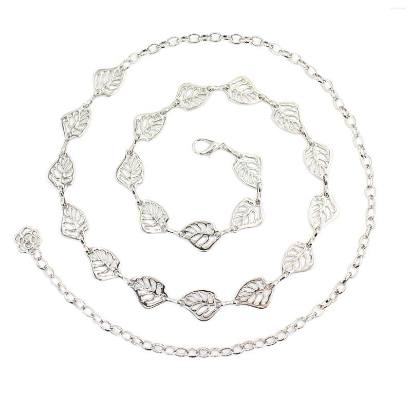 

Belts Slide Belt Leather Women Hook Adjustment Waist Metal String Decorative Dress Small Fragrance Leaves Thin Mens Wide, Silver