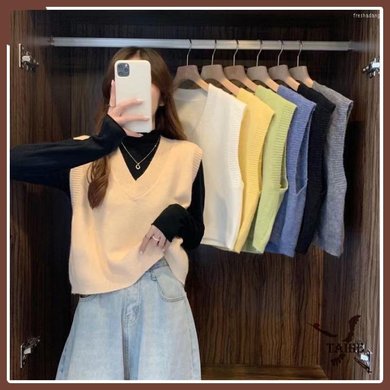 

Women's Tanks Fashion Wool Vest Women V Neck Solid Camisole Female Sleeveless Loose Pullover Tops All-match Korean Trending Clothes, Beige