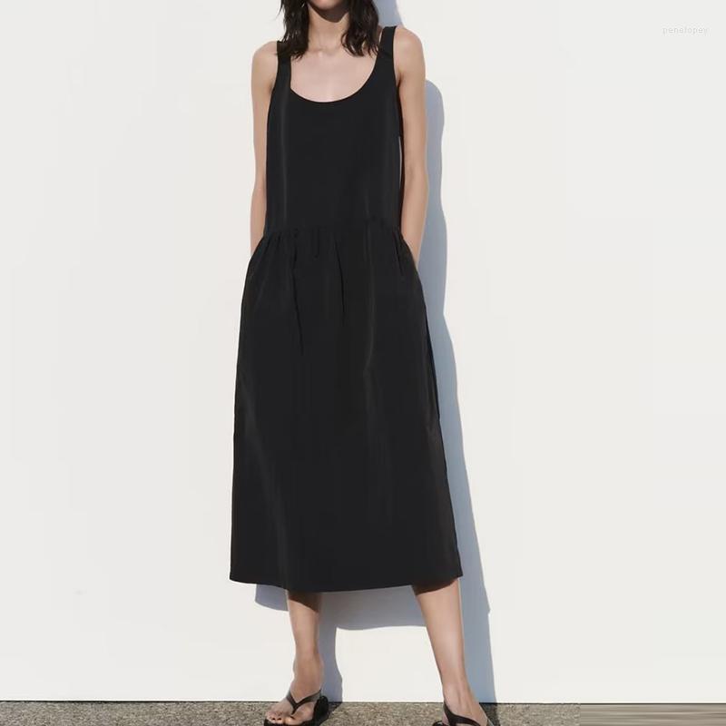 

Casual Dresses Long Dress Women Pleated Woman Shoulder Straps Backless Party For 2023 Summer Midi, 8240hh