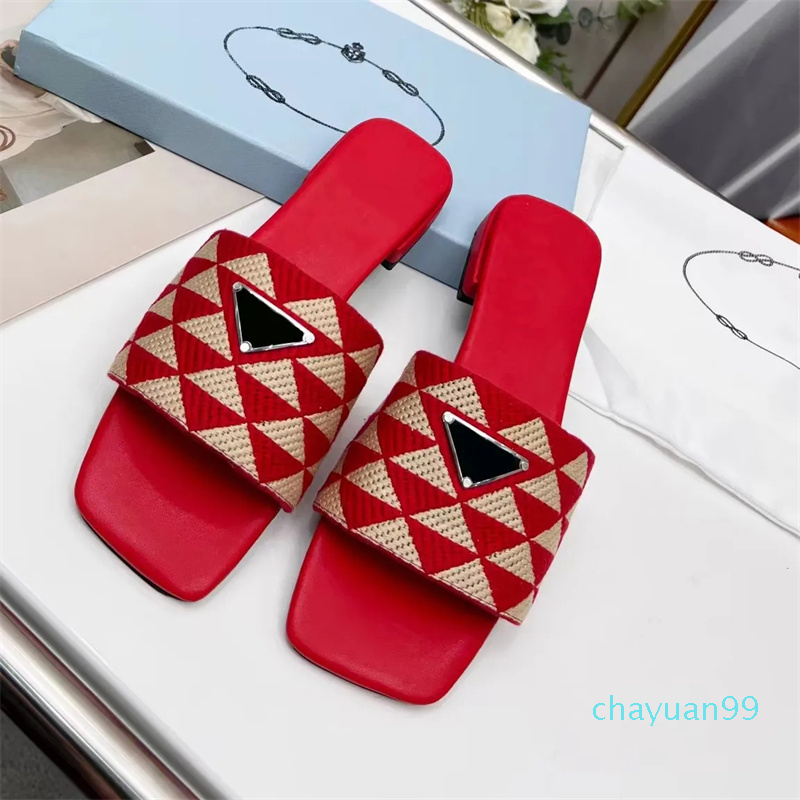 

Designer Women Slippers Embroidered Sandals Fabric Triangle Slides Mules Knitted Slipper Womens Home Flip Flops Casual Summer 2023, Multi