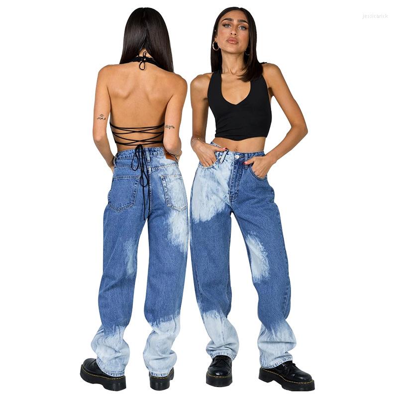 

Women' Jeans Women' Casual Boyfriend Denim Pants With Pocket Medium Waist Trousers Hand Polished White Washed Blue