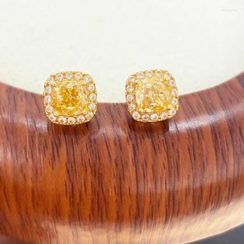 

Stud Earrings Arrival 18K Yellow Gold Women AU750 Zircon Square