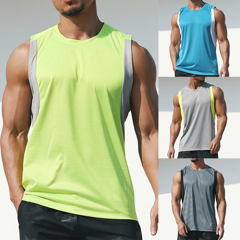 

Mens Tank Tops Muscle Quick Dry Vest Fitness Workout Gym Sports Singlet Shirts Breathable Sleeveless Round Neck Running Clothing 230419, Blue