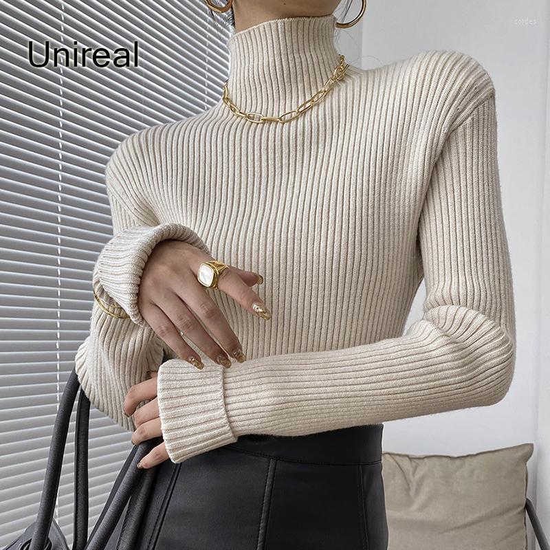 

Women' Sweaters Unireal 2023 Autumn Winter Women Turtleneck Knitted Pullovers Fashion Chic Padded Shoulder Sweater Jumpers Pull Femme, Black