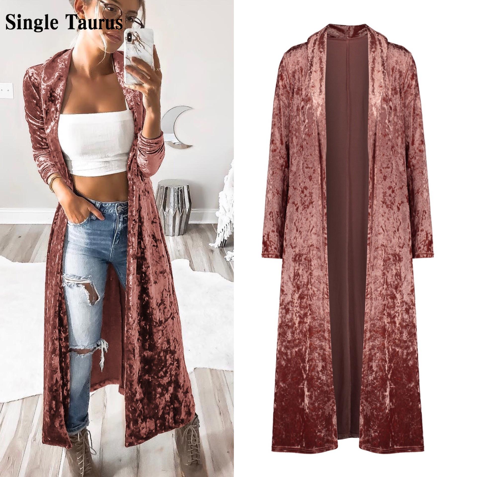 

Raincoats Autumn and Winter Elegant Velvet Trench Coat Women Fashion Open Stitch Dovetail Casaco Feminino Office Lady Velvet Duster Blazer, Like photo