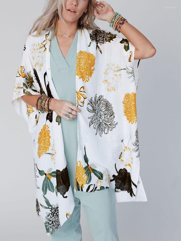 

Women's Swimwear Bohemian Print Summer Cover Ups For Women Short Sleeve Beachwear Holiday Sunscreen Chiffon Kimonos, Purple