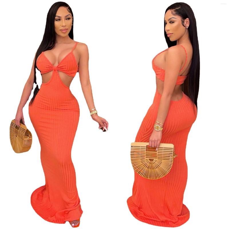 

Casual Dresses Summer Dress Women 2023 Elegant Spaghetti Strap V Neck Knit Rib Bodycon Long Sexy Hollow Out Club Party Robe, Black dress