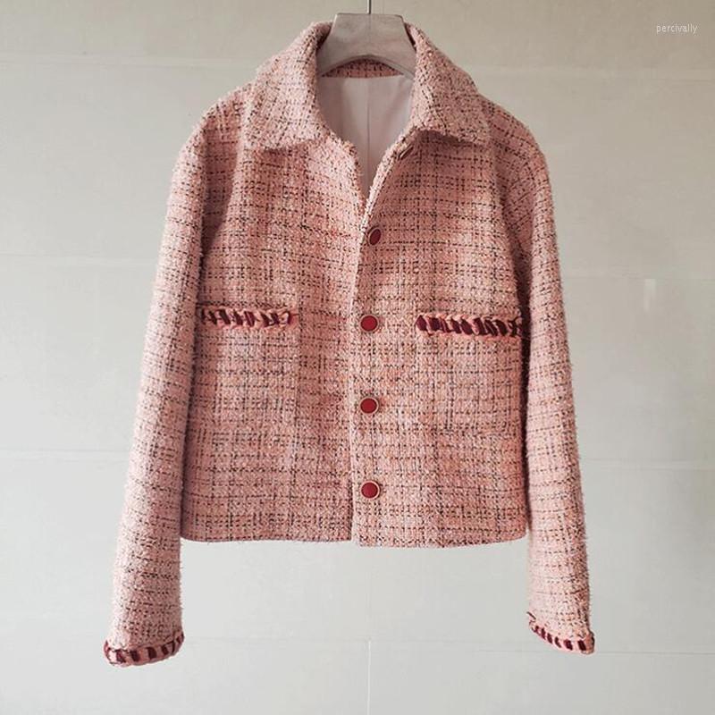 

Women' Jackets Tweed Women Plaid Blazer 2023 Fashion Ladies Vintage Chain Single Breasted Streetwear Female Lapel Coat Girls Chic, Picture color