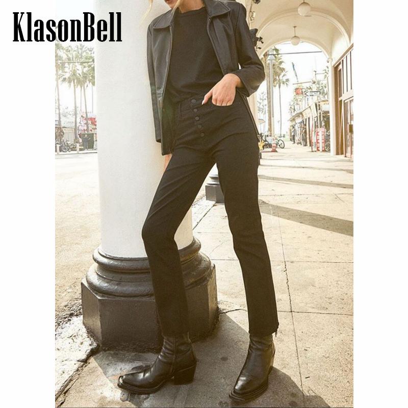 

Jeans 9.1 KlasonBell Black Washed Single Breasted RawCut AnkleLength Pencil Jeans Women