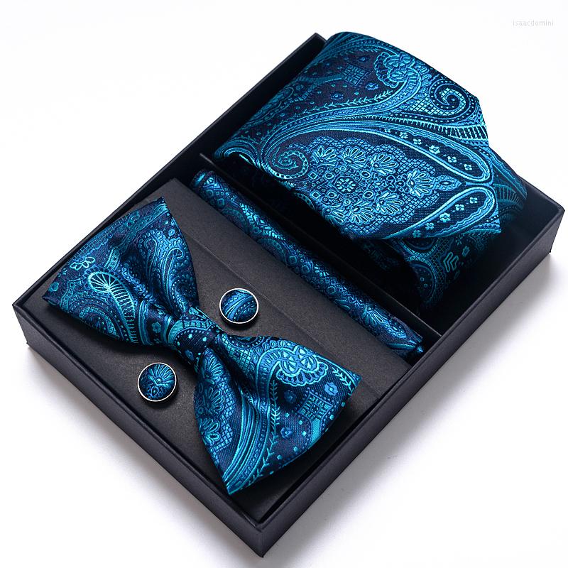 

Bow Ties Factory Sale Fashion Mix Colors Holiday Gift Tie Pocket Squares Cufflink Set Necktie Box Blue Man Dot Lover's Day Fit Business