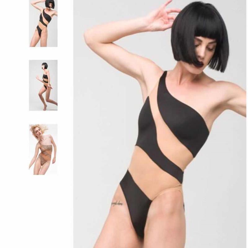 

Women' Swimwear KEKAKA Sexy Lace Monokini Nude Black Striped Mesh Sheer One Piece Swimsuit Women 2023 One-shoulder Patchwork SML, Picture shown