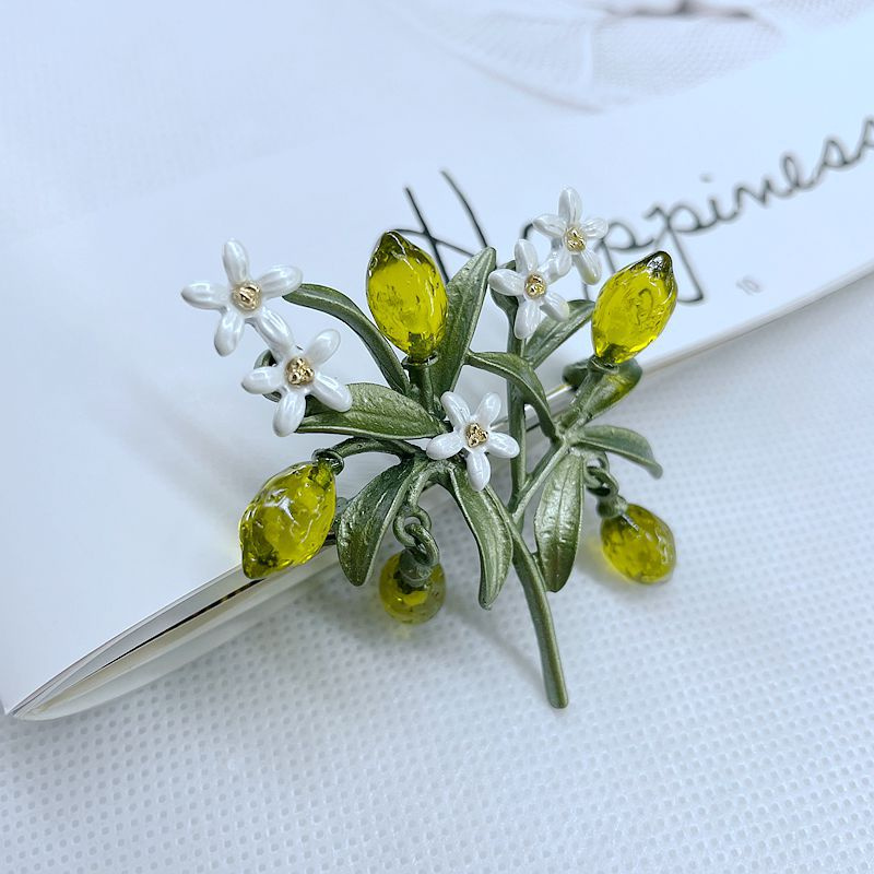 

Lemon Series Brooch Earrings Women's Brooch Plant Flower Ear Hook Baking Varnish Cheongsam Accessories