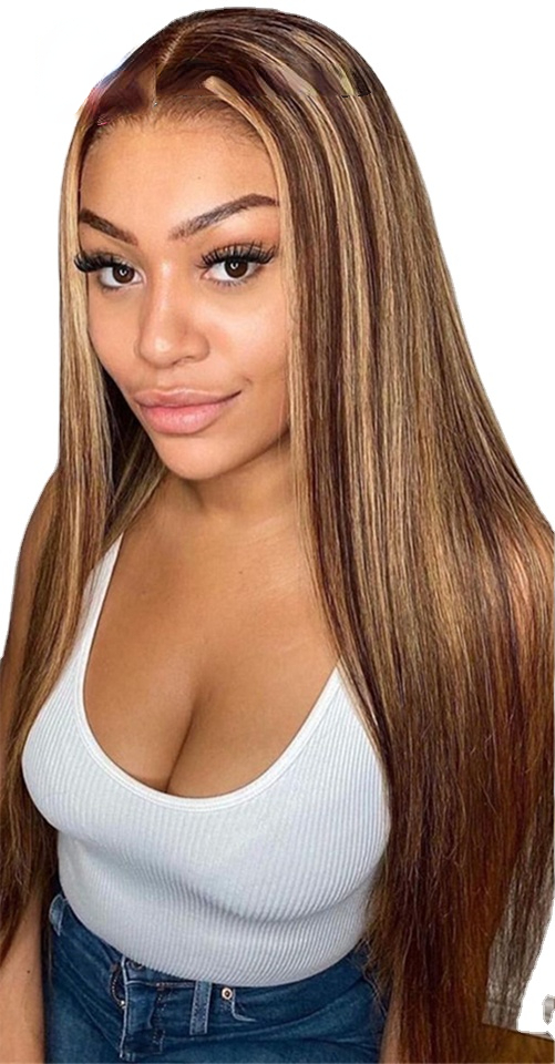 

Brazilian Ombre Highlight Straight 13x4 Lace Frontal Wigs Human Hair Wig Honey Blonde 4x4 Closure Wig Preplucked P4 27 Remy Hair, Highlight p4 27