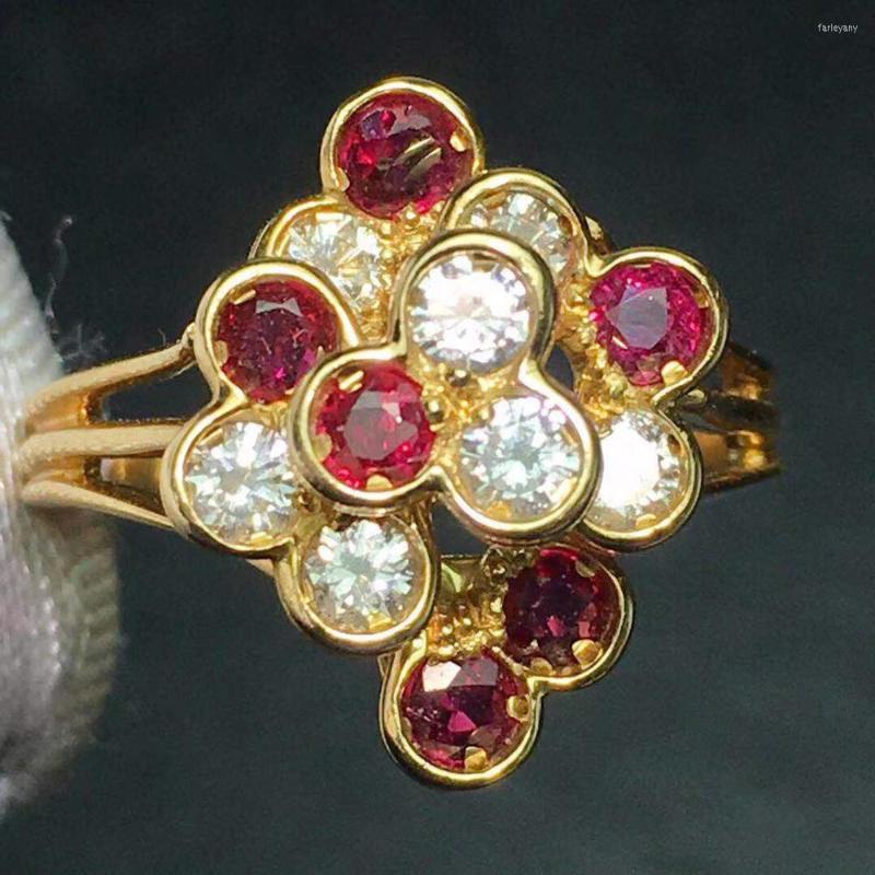 

Cluster Rings Fine Jewelry 18K Rose Gold Real Natural 0.6ct Pigeon Blood Red Ruby Diamond Wedding Engagement Female For Women Ring