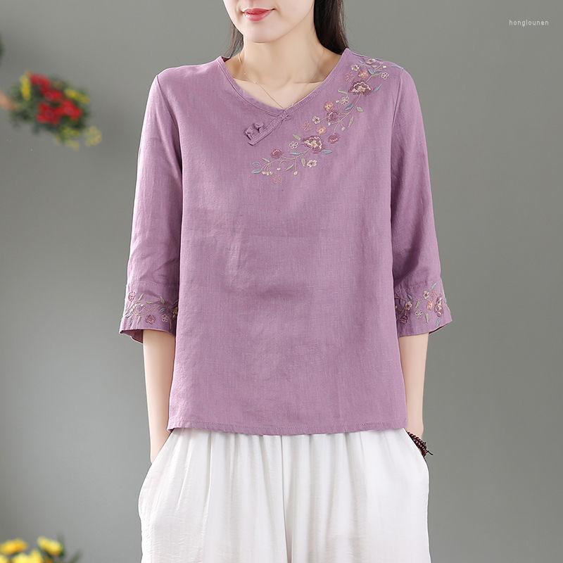 

Ethnic Clothing Women Linen Shirt Tops Chinese Style Vintage Retro Dance Top Fairy Tai Chi Uniform Tang Suit Embroidery Casual Hanfu