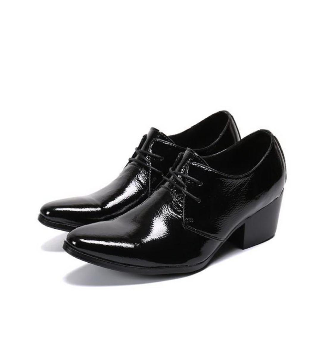 

Fashion Forward Mens Black Formal Shoes Lace Up Trending Patent Leather Shoes For Man Pointed Toe High Heels Party Show Shoes Stag7502879