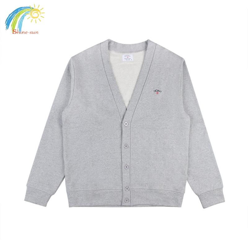 

Sweaters Black Gray Noah Sweater Cardigan Men Women High Quality VNeck Button Oversize Cotton Embroidery NOAH Long Sleeve