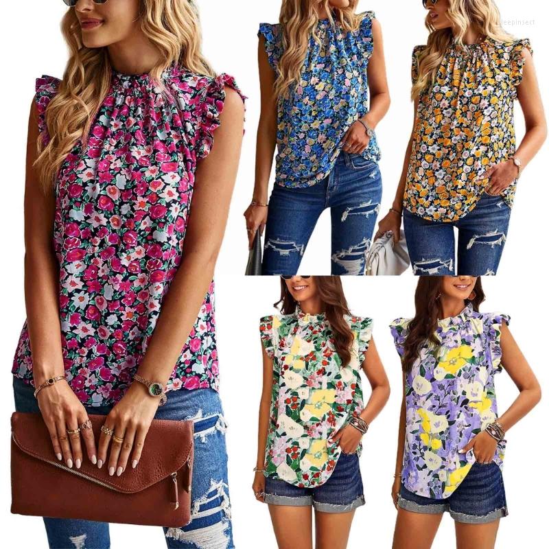 

Women' Blouses Women Elegant Ruffle Trim Butterfly-Sleeve Blouse Round Neck Work Shirt Top Floral Streetwear Clothing, Green