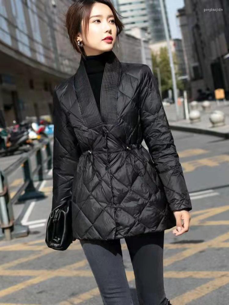

Women's Trench Coats Lingge Cotton Jacket Women Medium Long V-neck Korean Waistcoat Black Light Down Women's Winter Mujer Elegante 2023, White