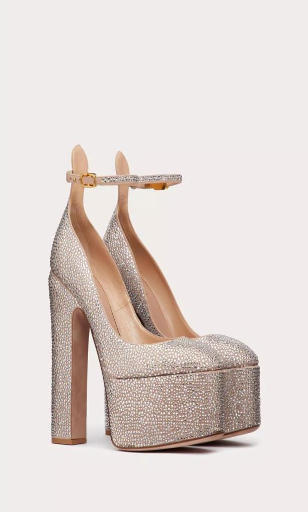 

Italy Shoes Tango Pump With Crystals 155mm Platform Adjustable Ankle Strap Block Heel Pumps2436880, Red