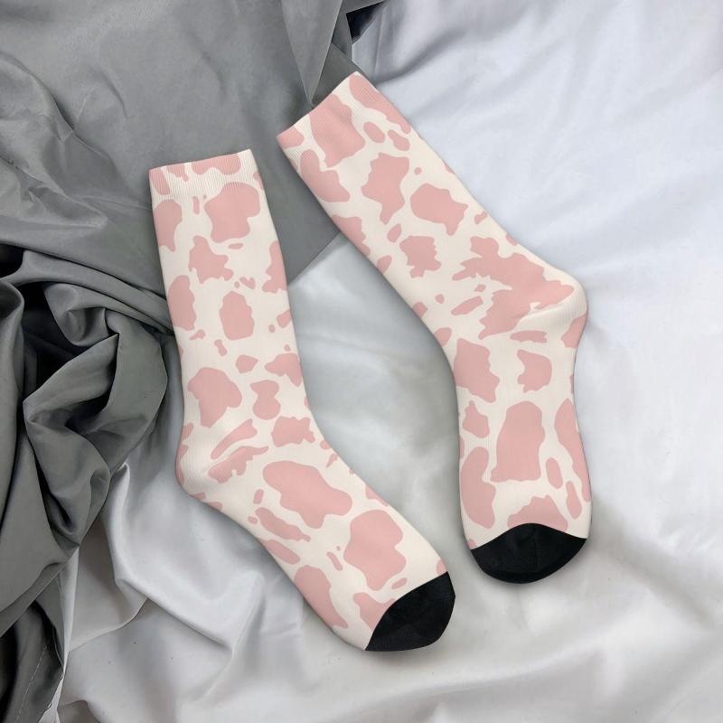 

Men's Socks Pink Cow Spots Animal Skin Men Women Funny Happy Cute Leopard Harajuku Spring Autumn Winter Middle Tube Gifts, As shown
