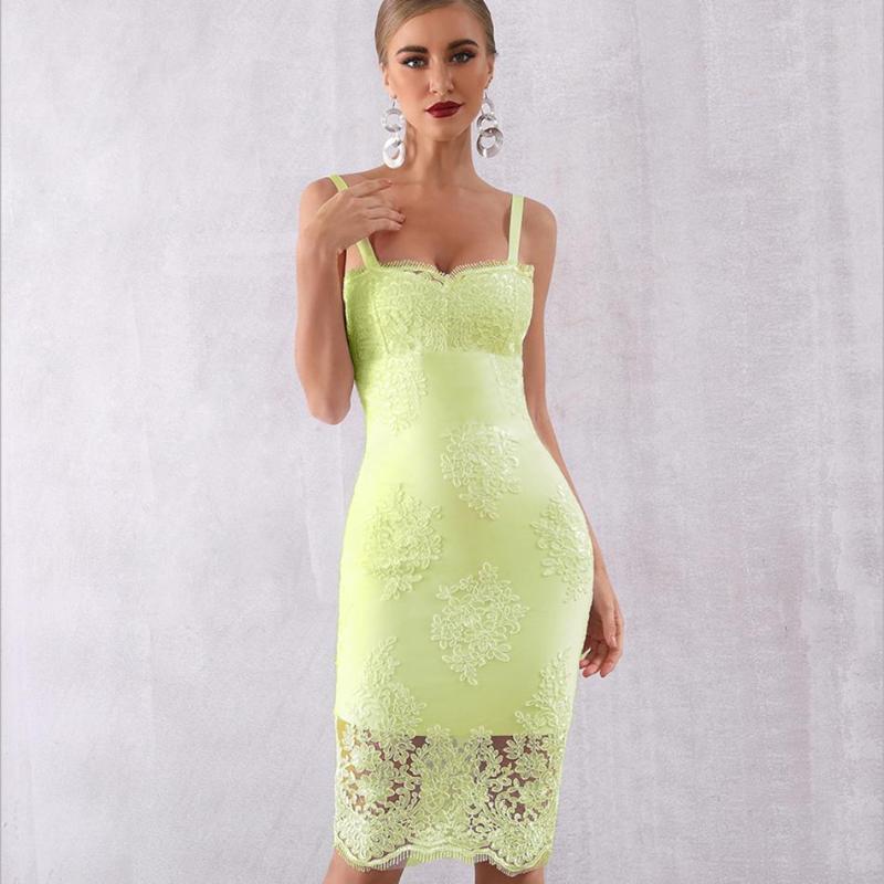

Casual Dresses Sexy Spaghetti Strap Women Dress 2023 Summer Fashion Lace Embroidery Sleeveless Evening Celebrity Party Vestidos, Light green